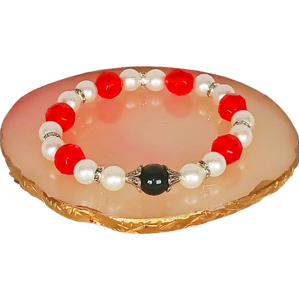 Black Jade Pearl Red Gems Bracelet Soft Goth Y2K New Age Grunge Streetwear Glam